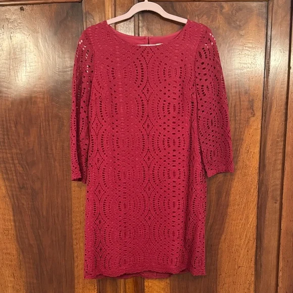 J. Crew Burgundy Crochet Dress with Scoop Neck - Picture 1 of 5